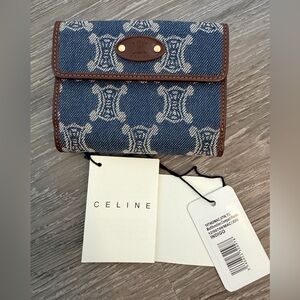 Timeless authentic CELINE Triomphe Denim Compact Wallet Indigo